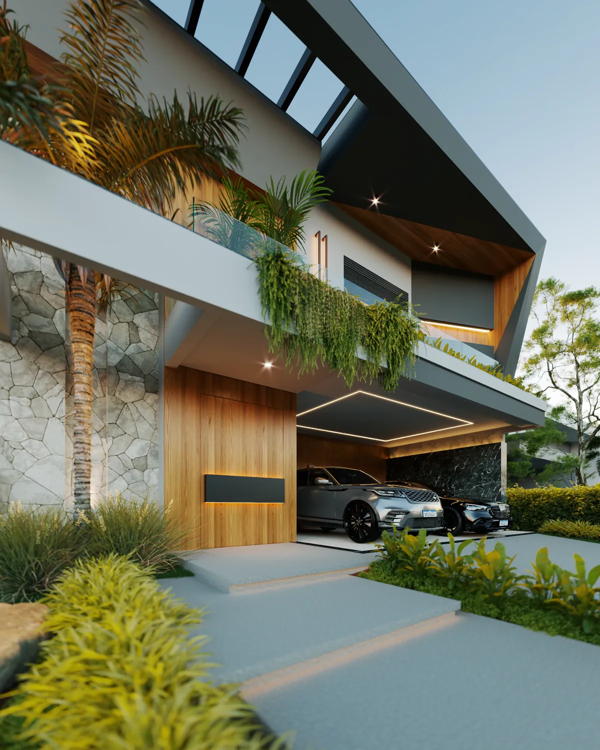 Fachada em ângulo — projeto da Simões Arquitetura