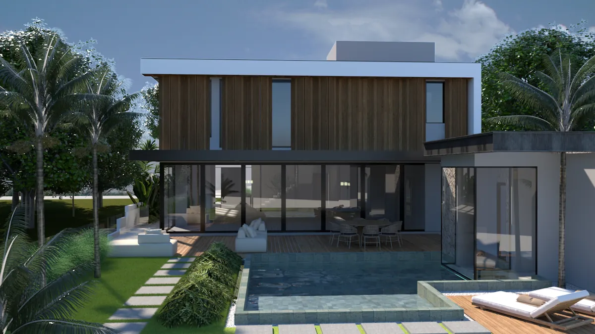 Piscina e fundos — projeto da Simões Arquitetura